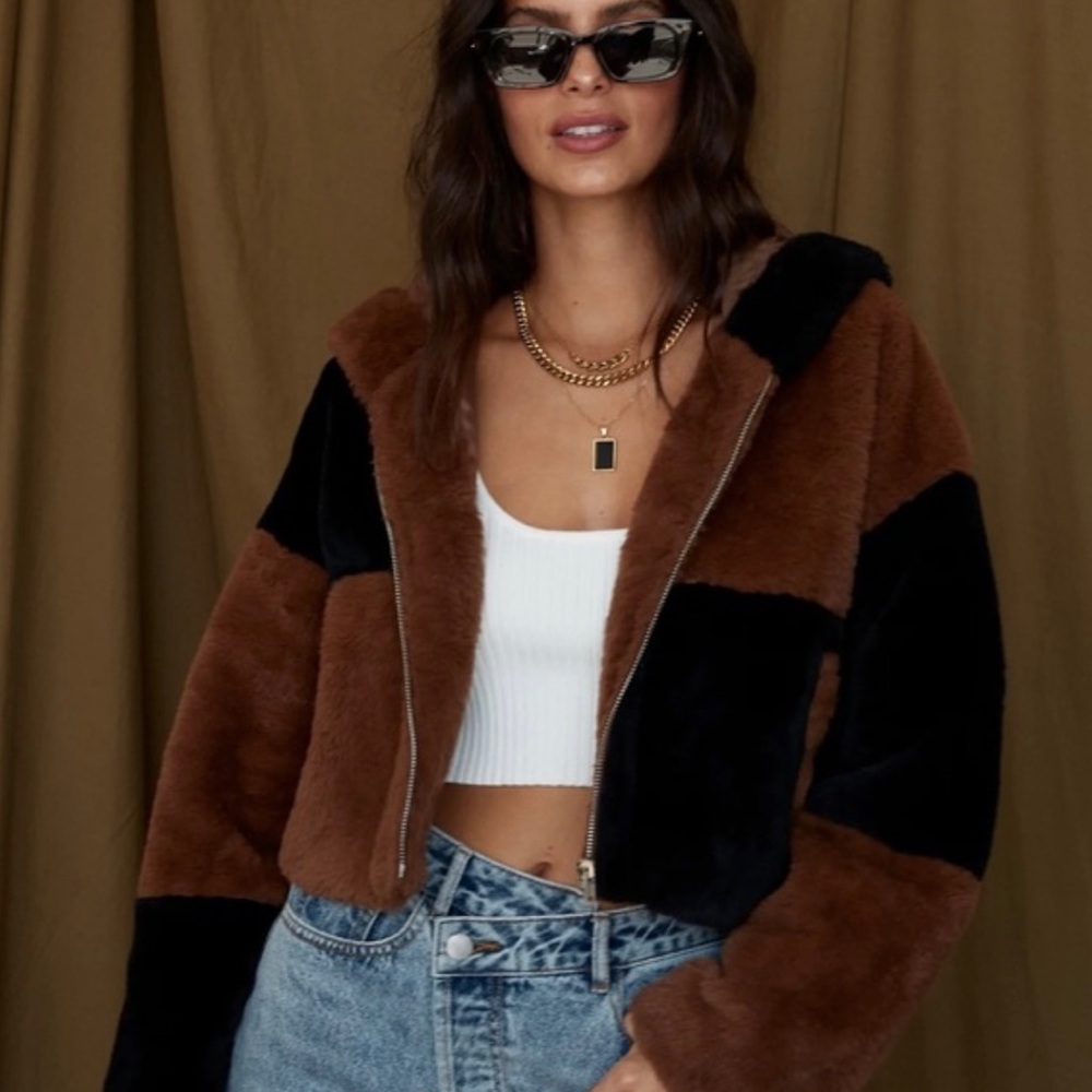 12th Tribe Kodiak Colorblock Faux Fur Jacket